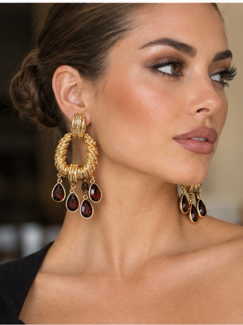 Gold and Deep Smokey Topaz Color Teardrop Dangle Earrings They are all you need!